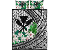 Kanaka Maoli (Hawaiian) - Quilt Bed Set Lauhala Polynesian Hibiscus Gray Gray - Polynesian Pride