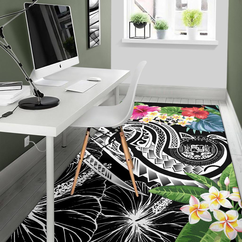 Polynesian Hawaii Area Rug - Summer Plumeria (Black) - Polynesian Pride