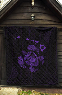 Hawaii Turtle Hibicus Map Premium Quilt - Purple - Polynesian Pride