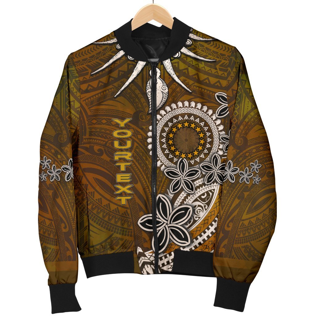 Cook Islands Custom Personalised Men's Bomber Jacket - Polynesian Boar Tusk Brown - Polynesian Pride