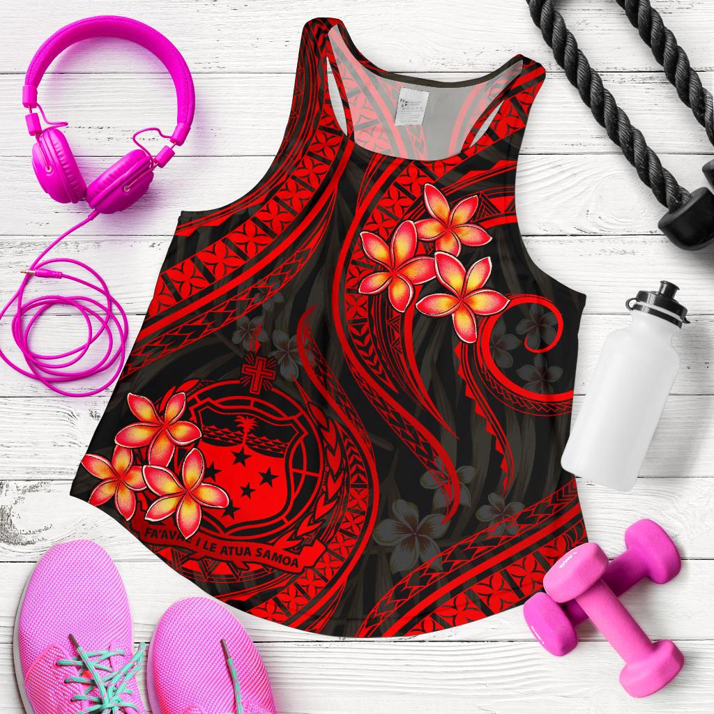 Samoa Polynesian Women Racerback Tank - Red Plumeria - Polynesian Pride
