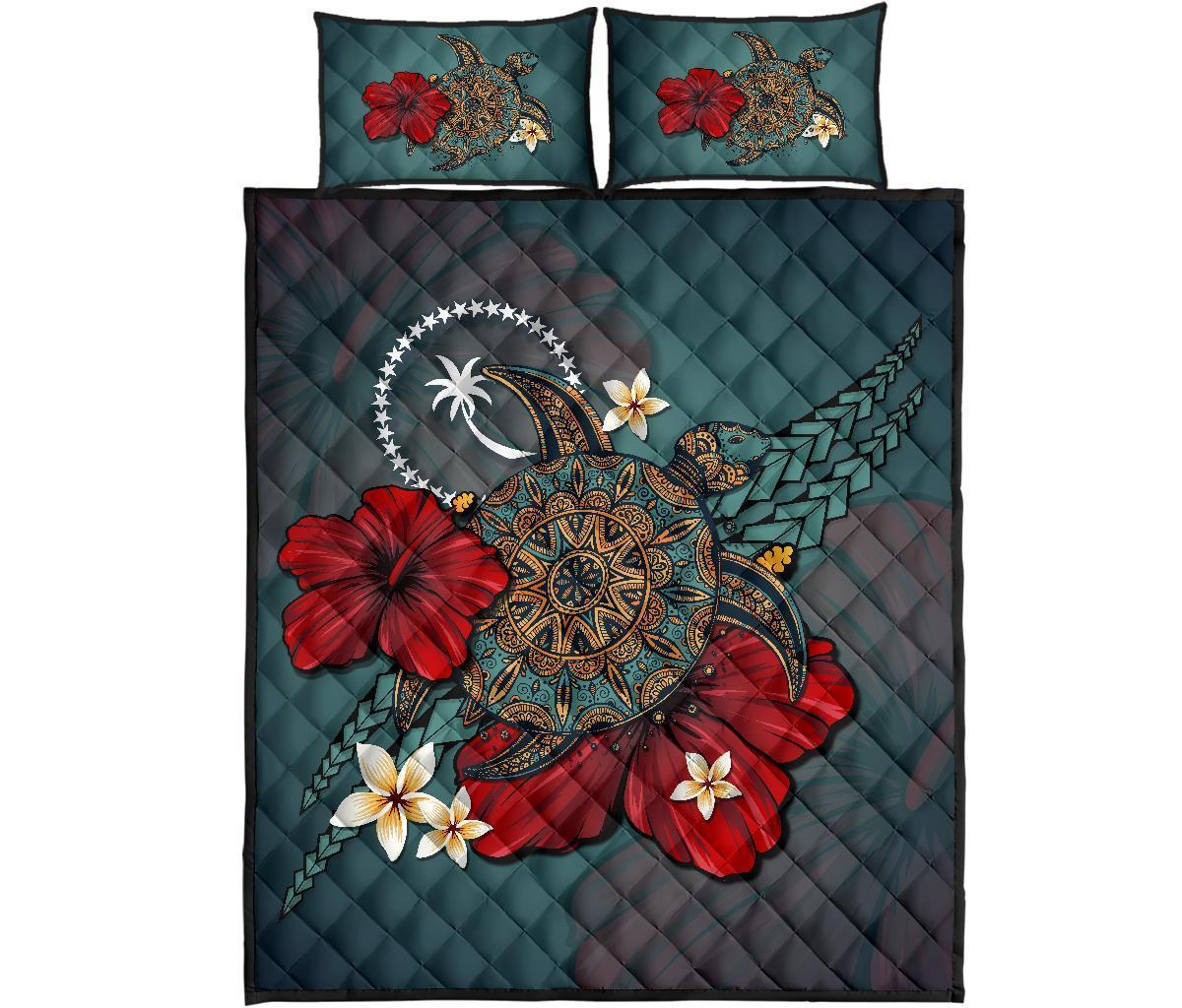 Chuuk Quilt Bed Set - Blue Turtle Tribal Blue - Polynesian Pride