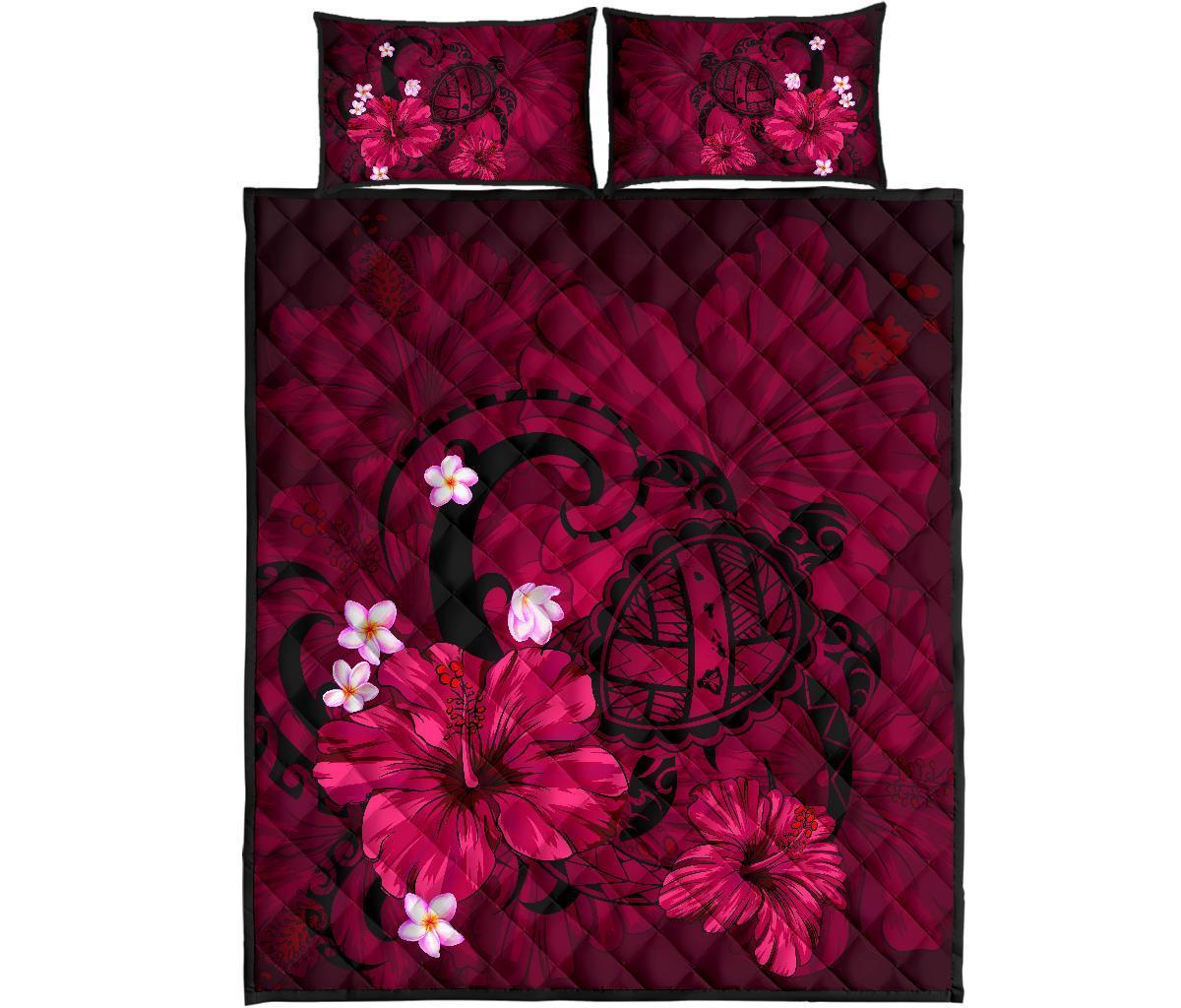 Hawaii Turtle Poly Tribal Quilt Bed Set - Pink Art - Polynesian Pride