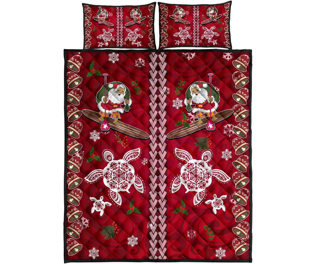 Hawaii Turtle Santa Claus Pattern Christmas Quilt Bed Set - San Style - AH Red - Polynesian Pride