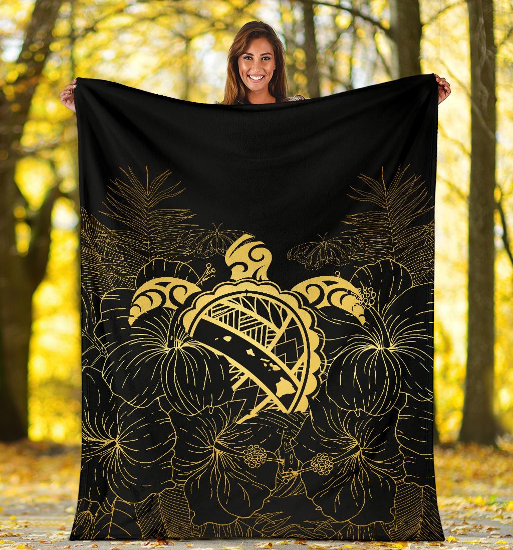 Hawaii Turtle Kanaka Golden Premium Blanket - Polynesian Pride