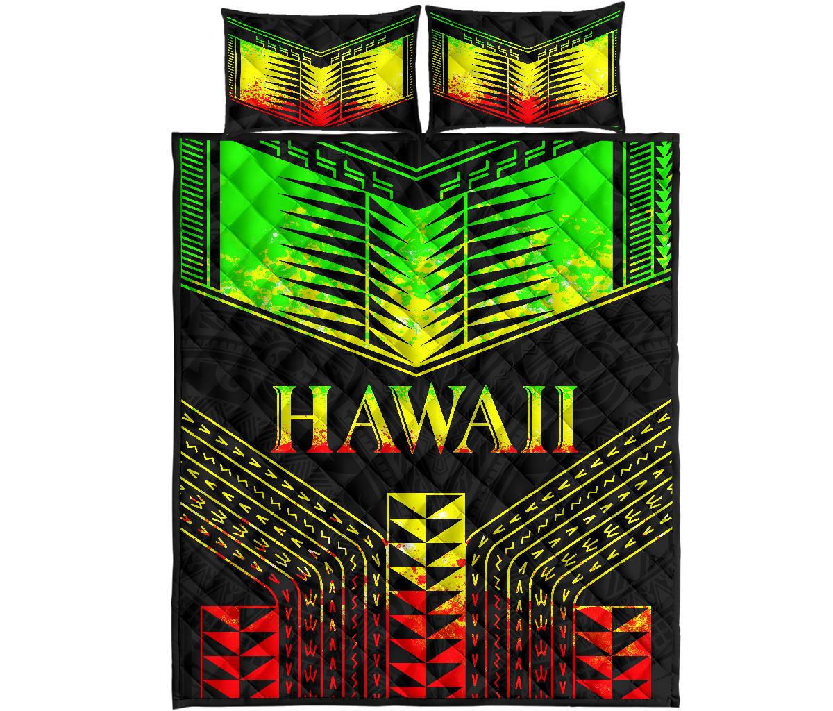 Hawaii Quilt Bed Set - Hawaii Polynesian Tattoo Reggae Style Art - Polynesian Pride