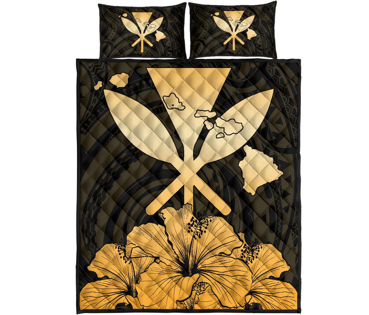 Hawaiian Kanaka Quilt Bed Set Hibiscus Polynesian Love Gold Gold - Polynesian Pride