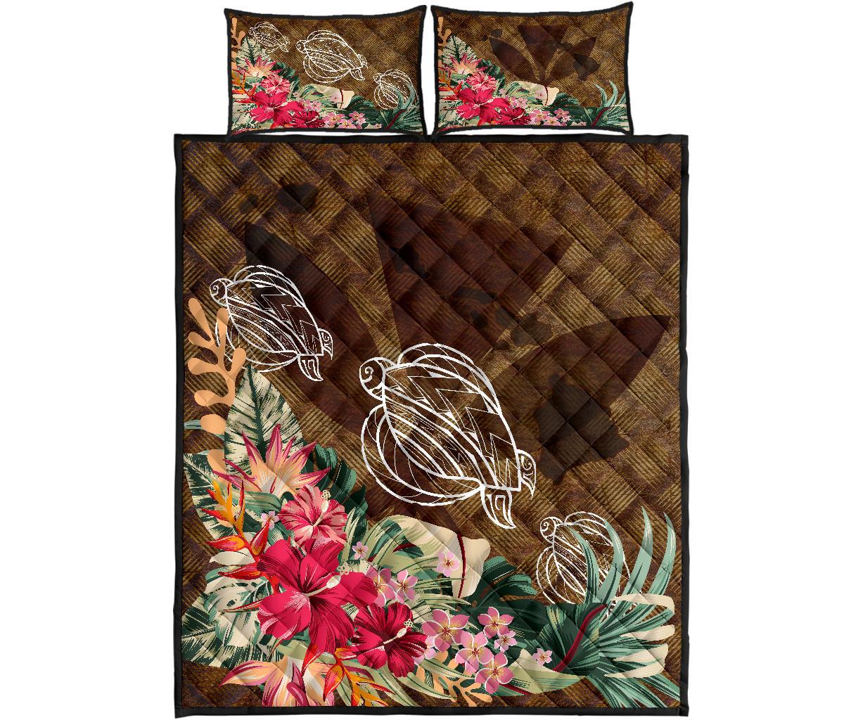 Kanaka Turtle Tropical Knit Background Quilt Bed Set - AH Brown - Polynesian Pride