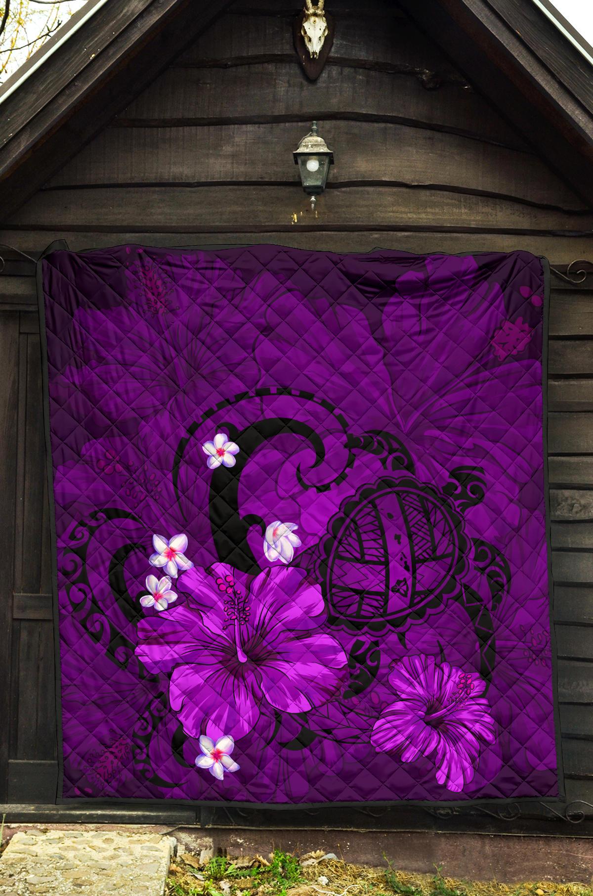 Hawaii Turtle Poly Tribal Purple Premium Quilt - Polynesian Pride