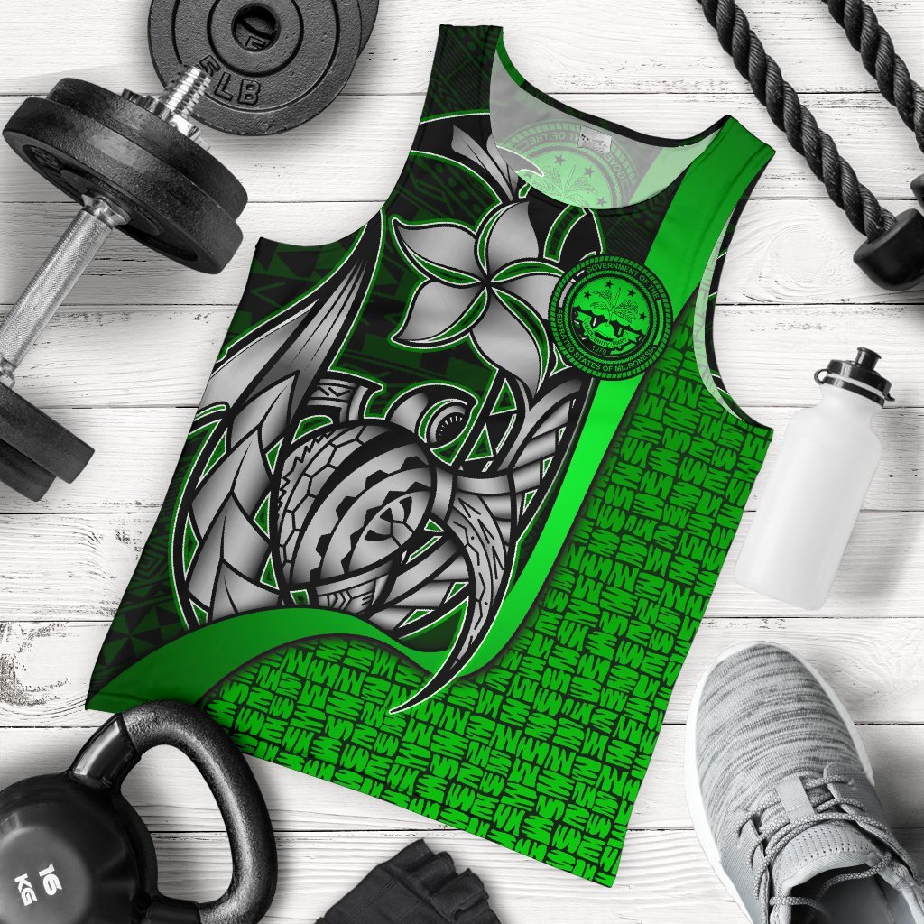 Federated States of Micronesia Men's Tank Top Green - Turtle With Hook - Polynesian Pride