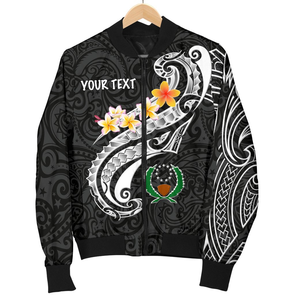 Pohnpei Custom Personalised Men's Bomber Jacket - Pohnpei Seal Polynesian Patterns Plumeria (Black) - Polynesian Pride