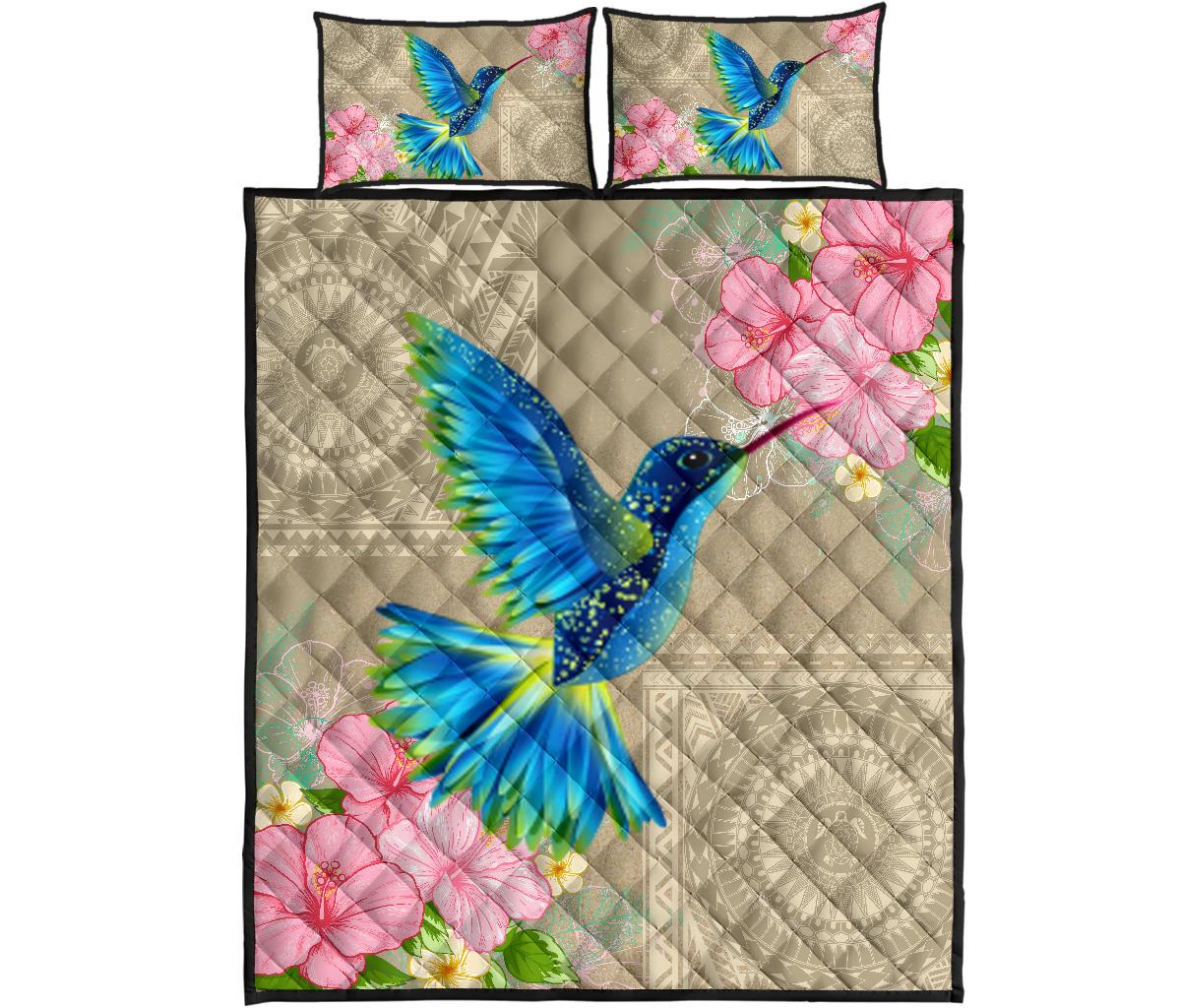 Hawaii Humming Bird Hibiscus Polynesian Quilt Bed Set Beige - Polynesian Pride