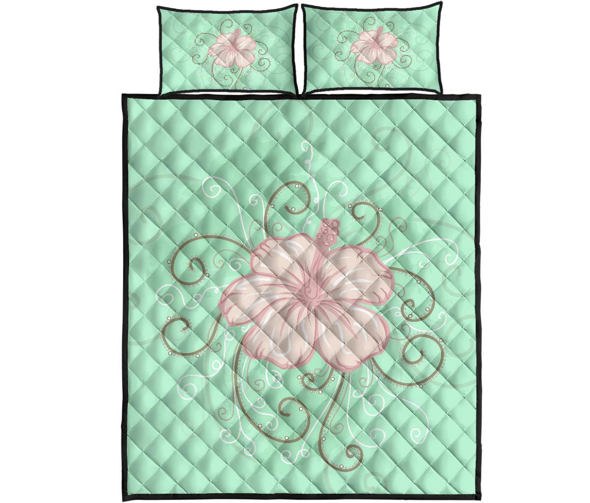 Hawaii Hibiscus Pastel Quilt Bed Set Pastel - Polynesian Pride