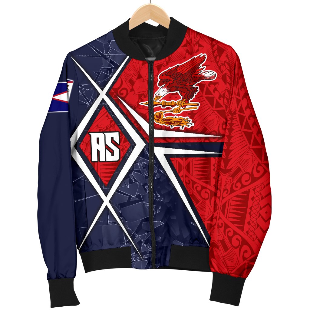 American Samoa Men's Bomber Jacket - AS Flag with Polynesian Patterns - Polynesian Pride