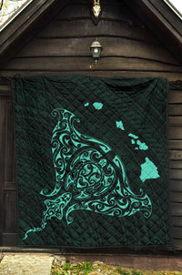 Rays Hawaii Map Polynesian Premium Quilt - Turquoise - Polynesian Pride