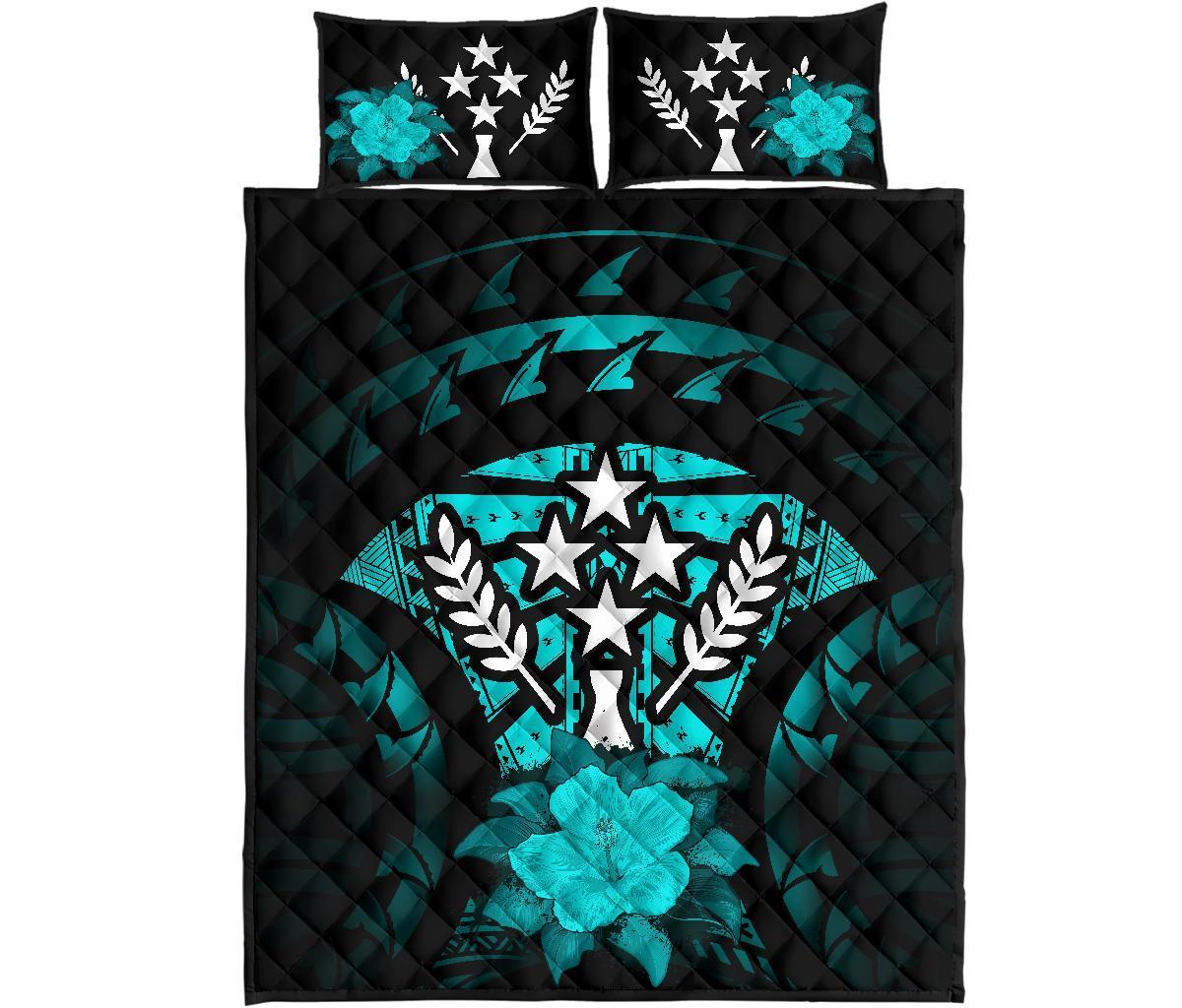 Kosrae Polynesian Quilt Bed Set Hibiscus Turquoise - Polynesian Pride