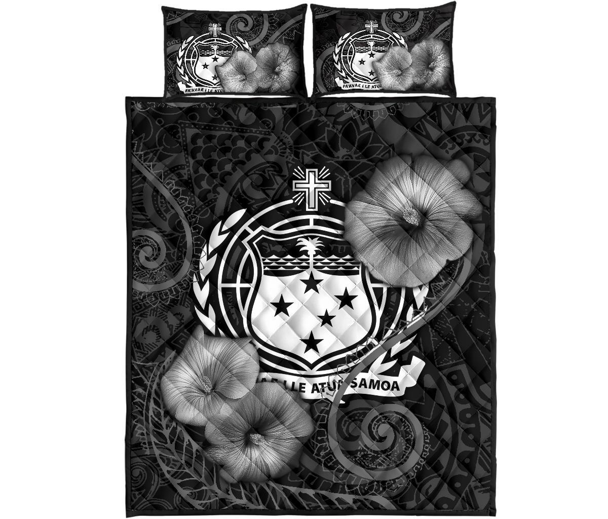 Samoa Polynesian Quilt Bed Set - Samoa Coat Of Arms & Black Hibiscus - Polynesian Pride