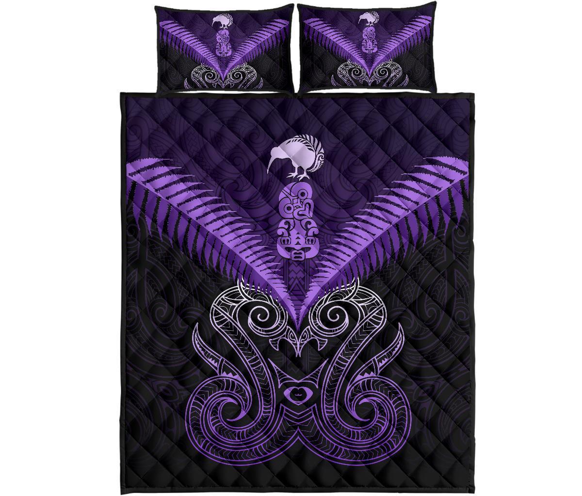 Maori Manaia New Zealand Quilt Bed Set Purple - Polynesian Pride