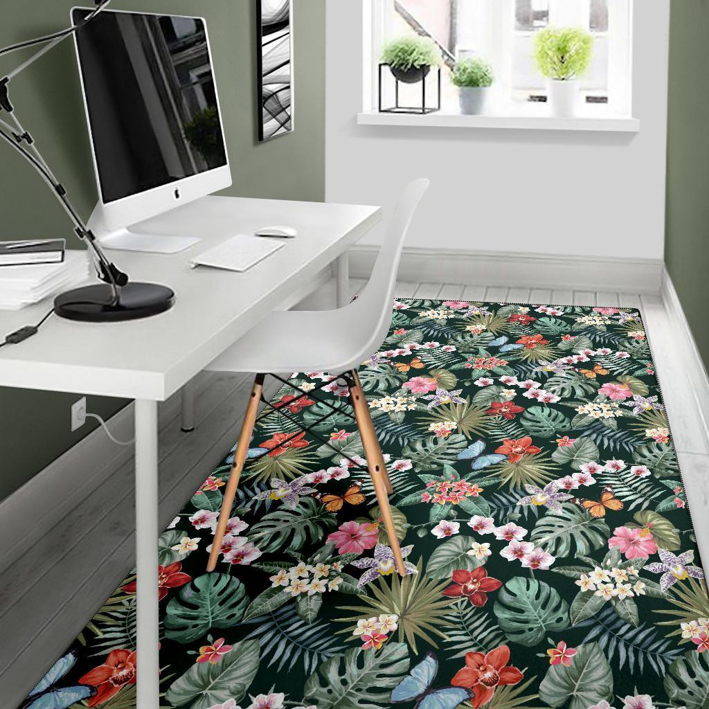 Tropical Plumeria Pattern With Palm Leaves Rug - Polynesian Pride