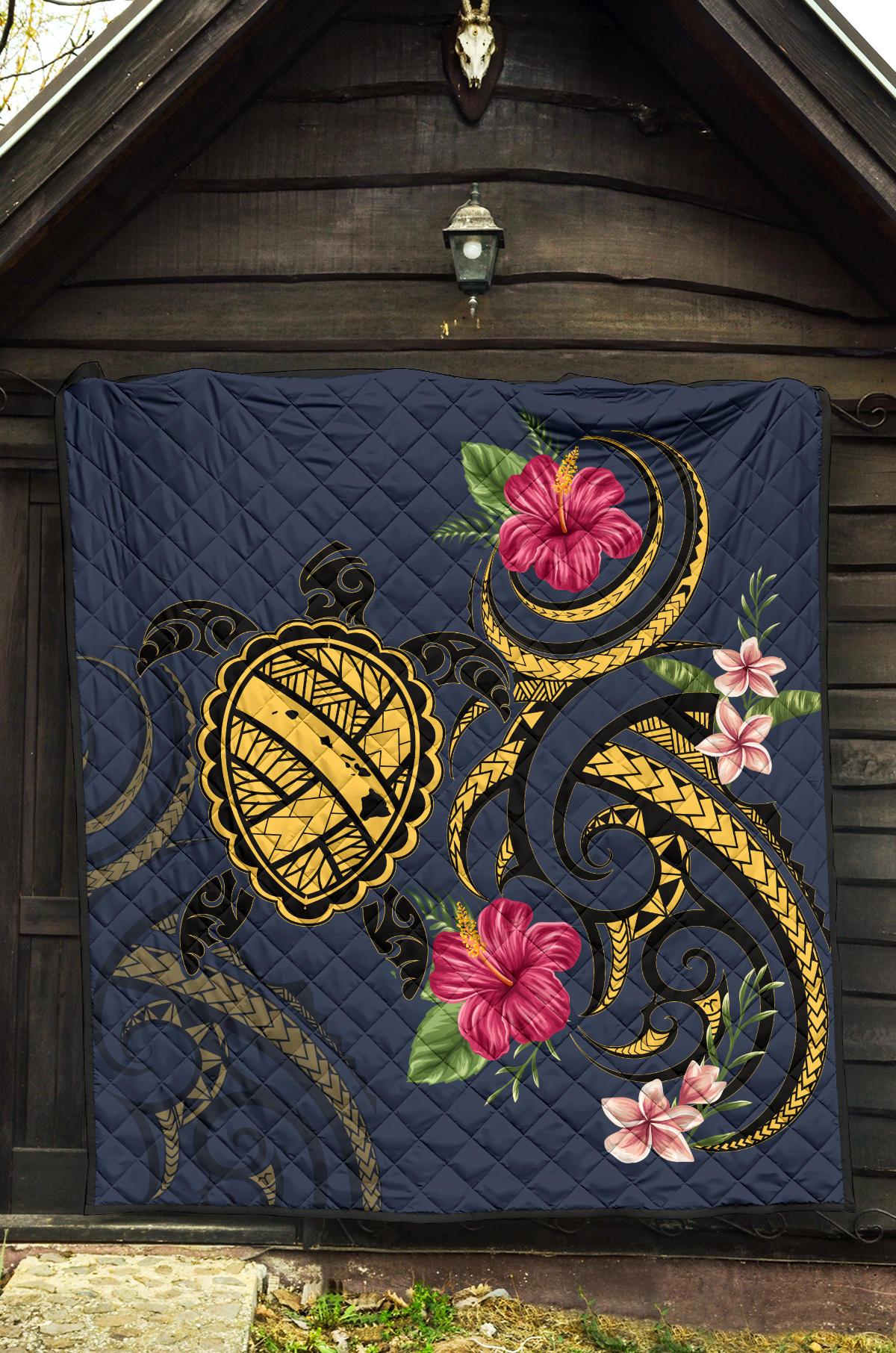 Hawaii Polynesian Turtle Hibiscus Plumeria Premium Quilt - Nane Style - Polynesian Pride