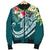 Fiji Polynesian Men's Bomber Jacket - Summer Plumeria (Turquoise) - Polynesian Pride