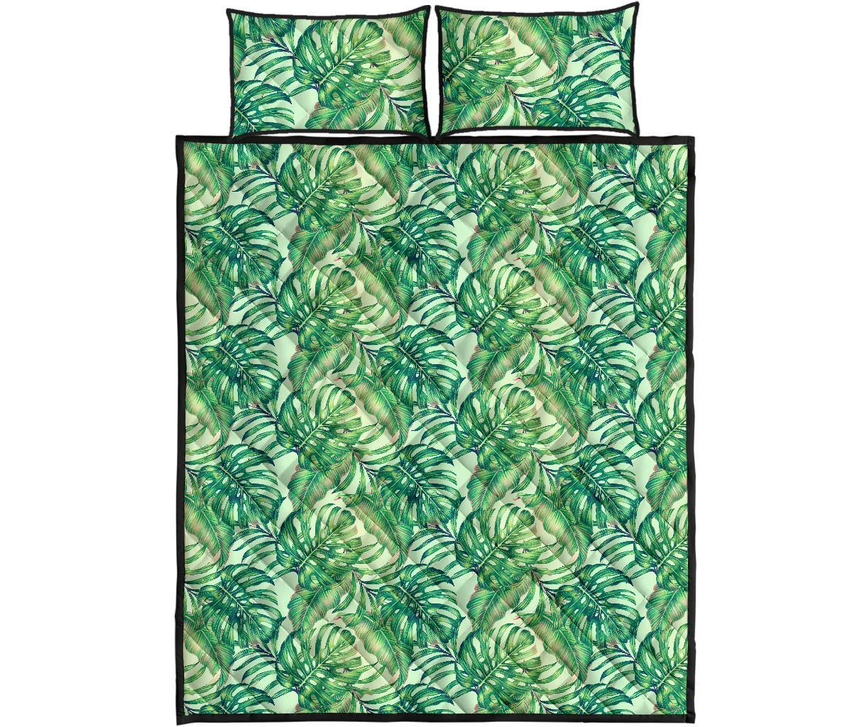 Tropical Leaves Jungle Monstera Leaf Quilt Bed Set Art - Polynesian Pride