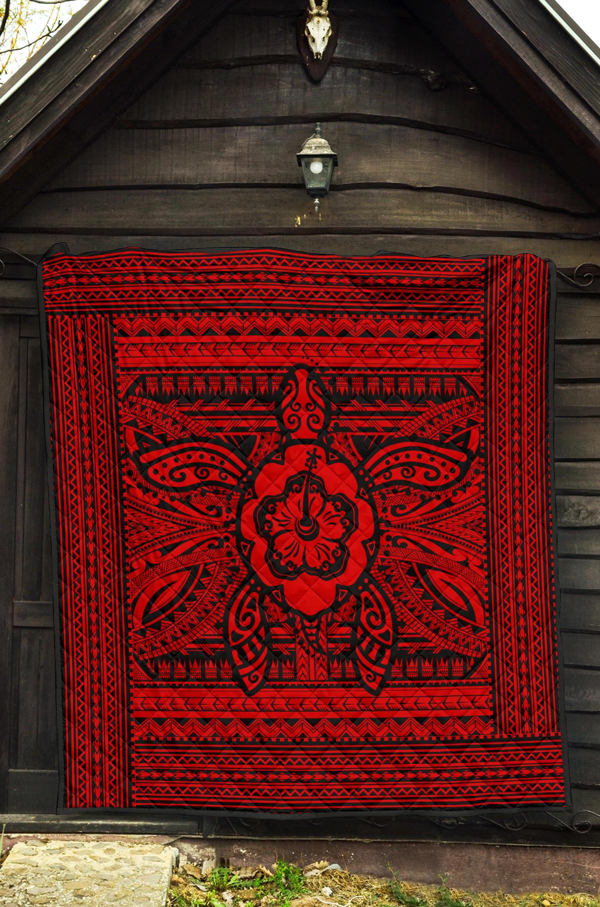 Hawaii Polyensian Turtle Premium Quilt Red - Polynesian Pride