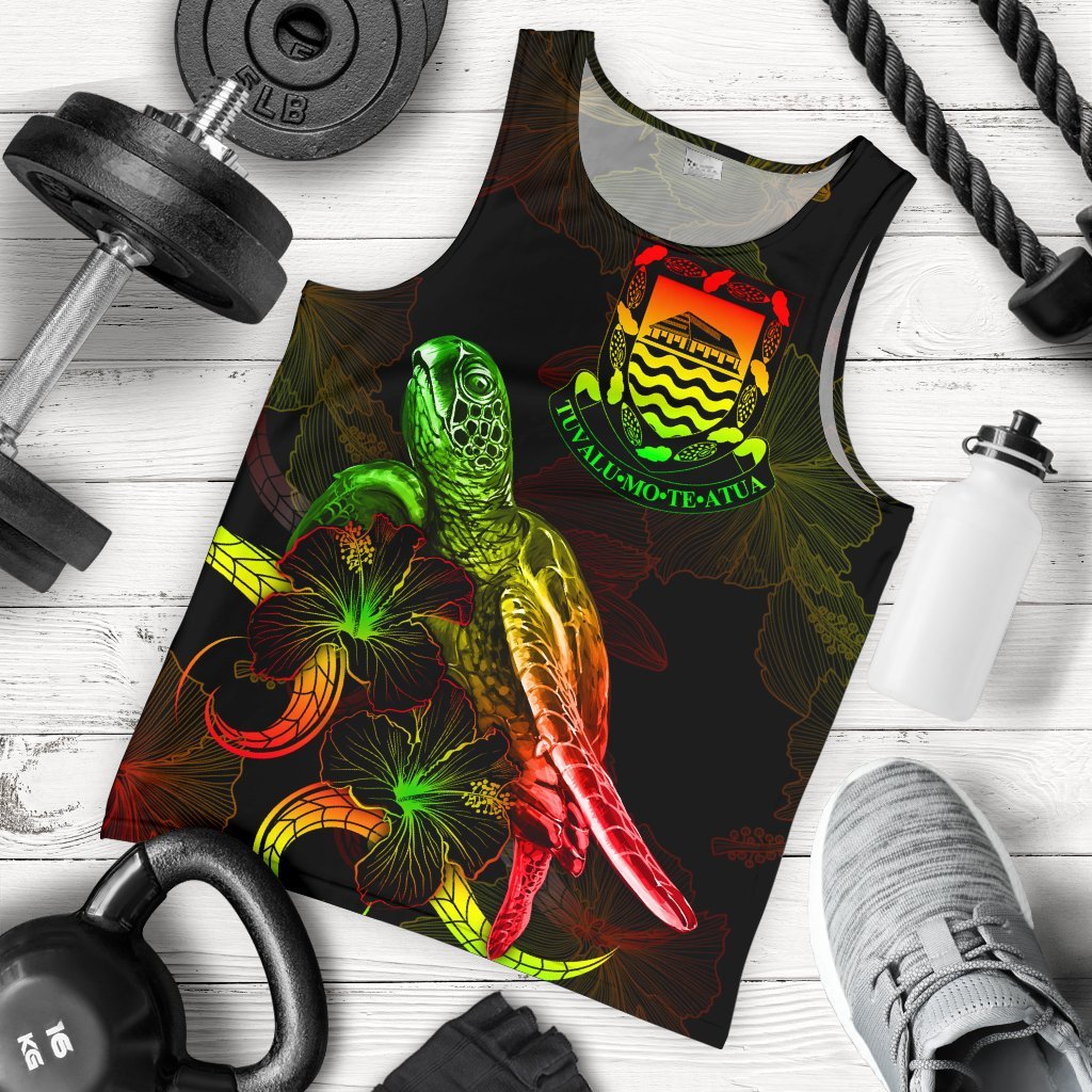 Tuvalu Polynesian Men Tank Top - Turtle With Blooming Hibiscus Reggae Reggae - Polynesian Pride