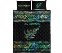 Aotearoa Maori Silver Fern Quilt Bed Set Paua Shell - Polynesian Pride