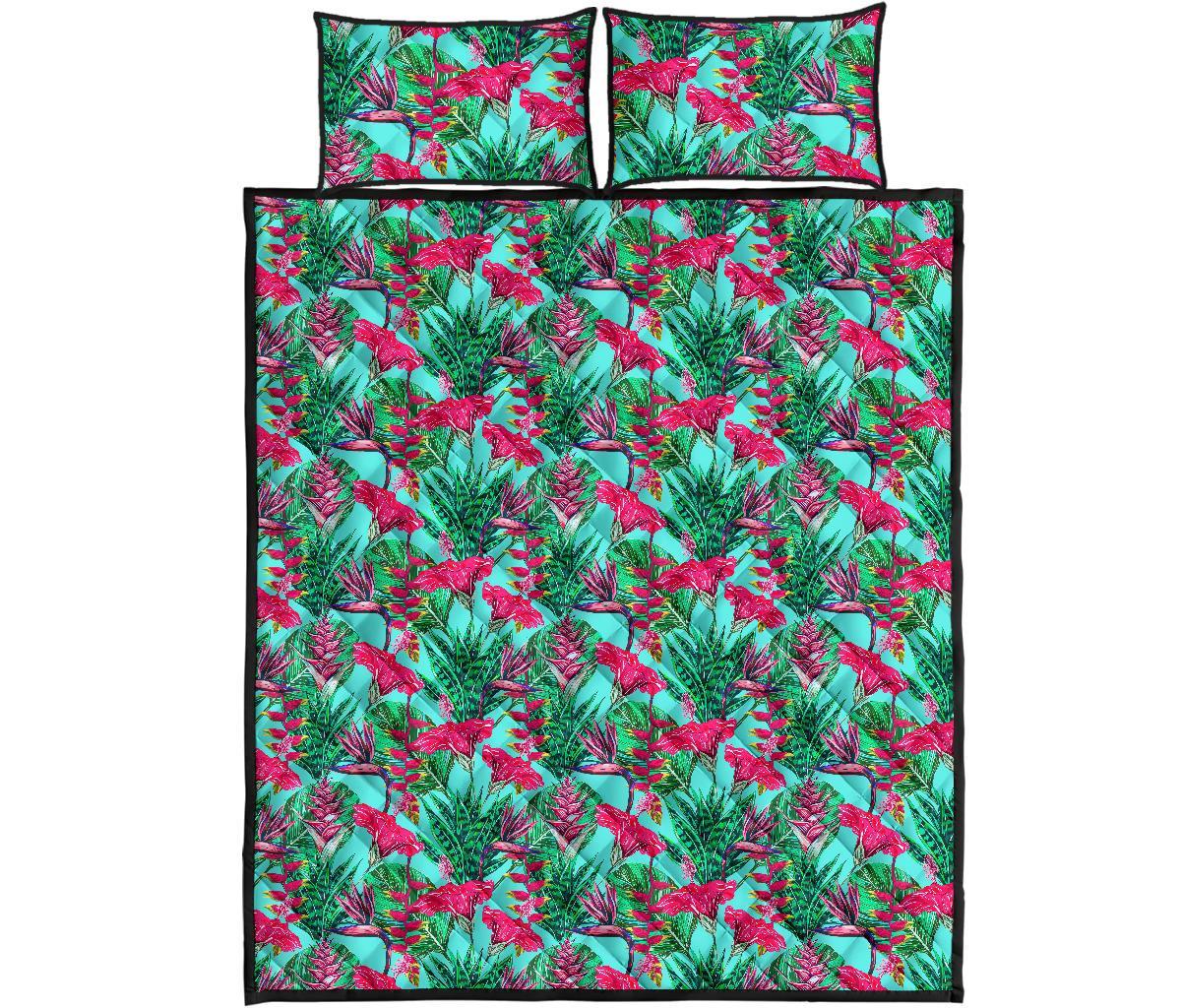 Tropical Strelitzia Blue Quilt Bed Set Art - Polynesian Pride