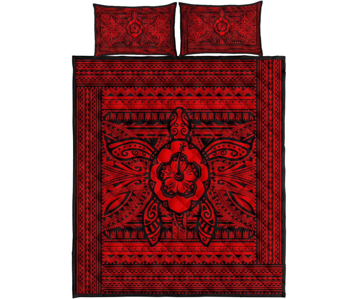 Hawaii Polyensian Turtle Quilt Bed Set Red Red - Polynesian Pride