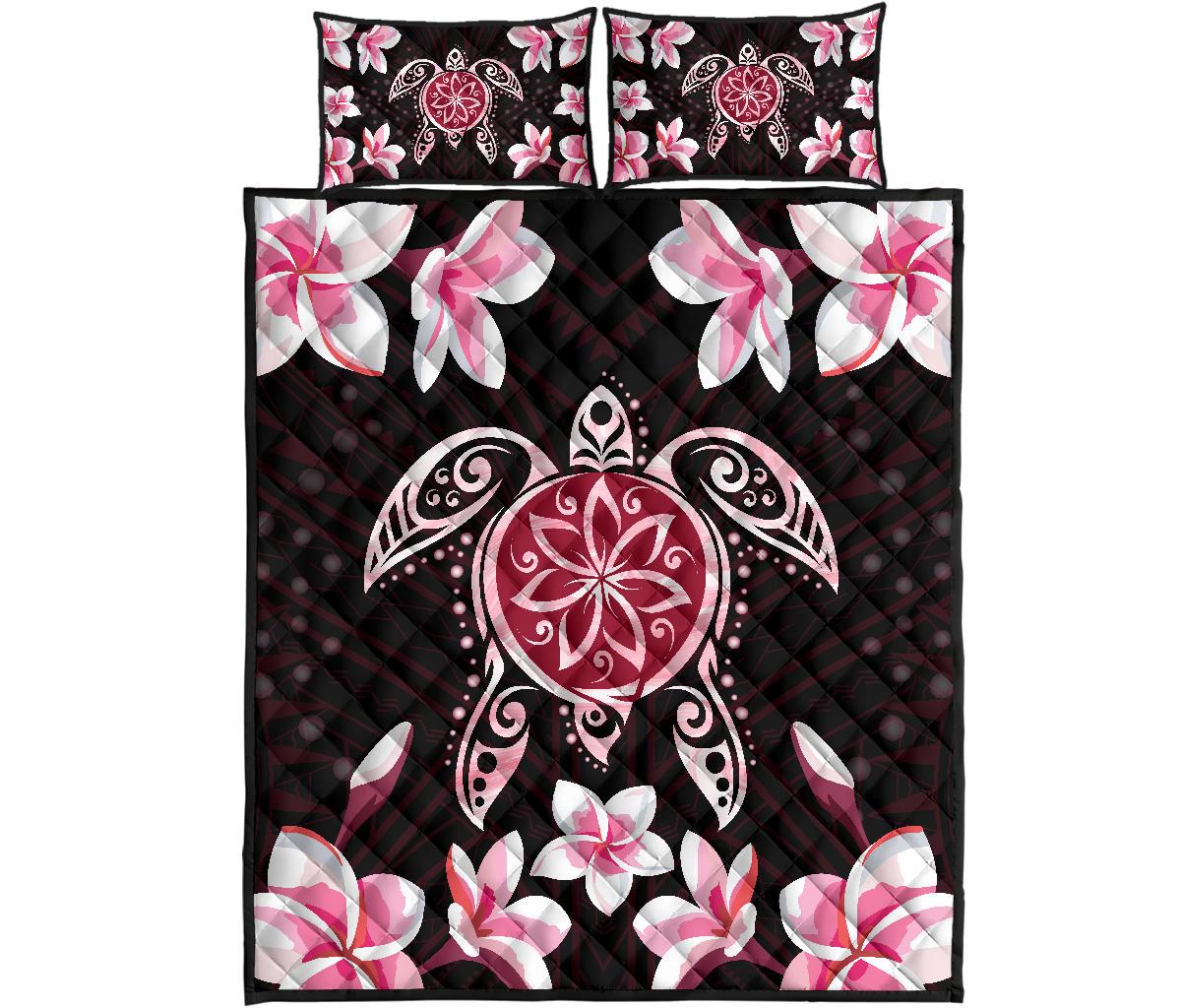 Hawaiian Pinky Turtle Plumeria Quilt Bed Set Art - Polynesian Pride