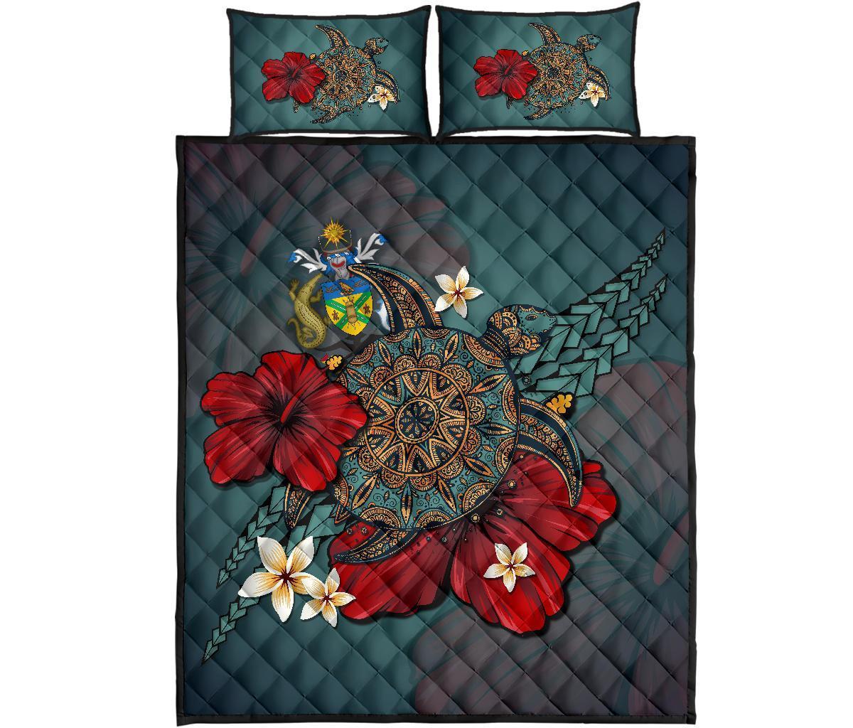 Solomon Islands Quilt Bed Set - Blue Turtle Tribal Blue - Polynesian Pride