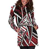 Niue Women's Hoodie Dress - Tribal Flower Special Pattern Red Color - Polynesian Pride
