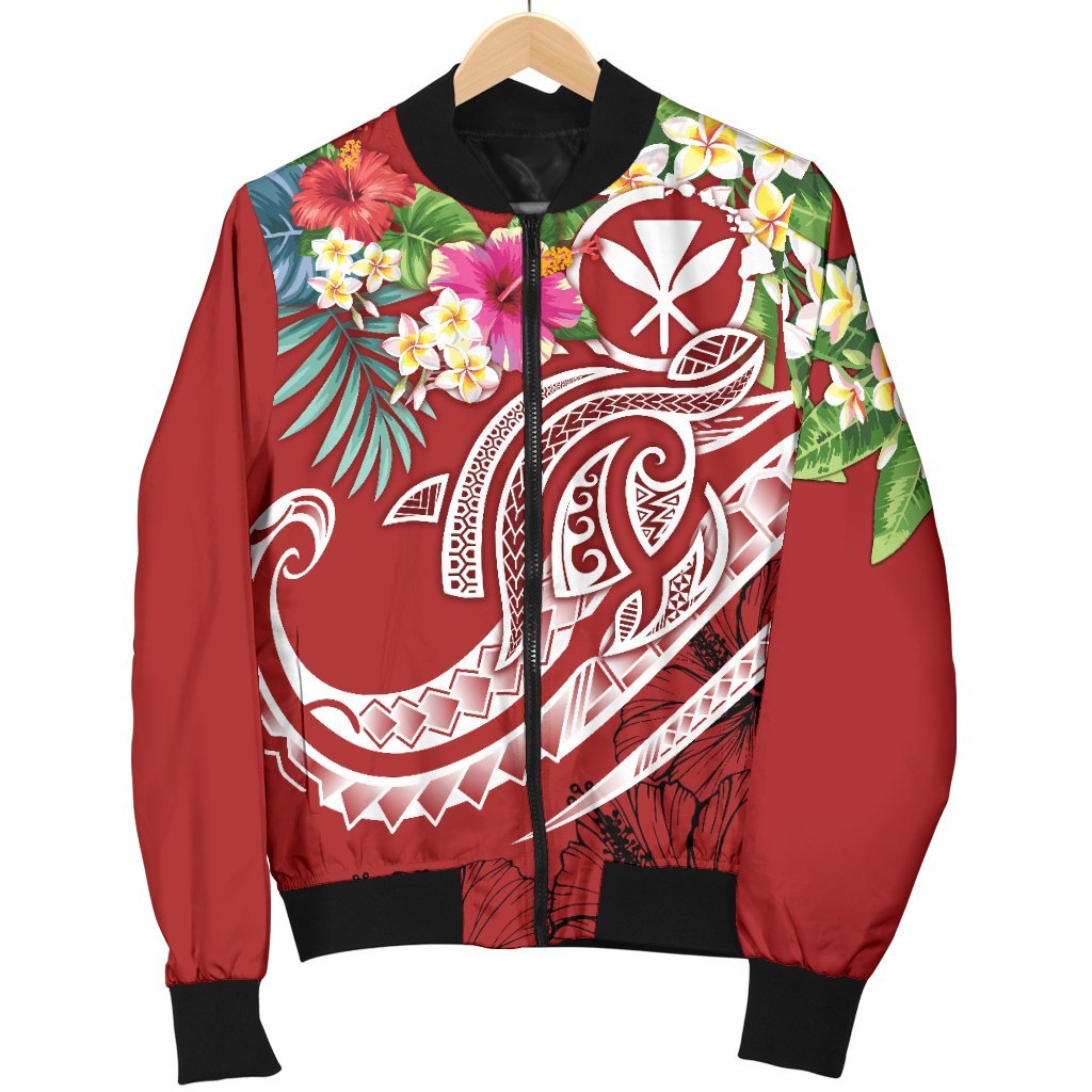 Polynesian Hawaii Kanaka Maoli Men's Bomber Jacket - Summer Plumeria (Red) - Polynesian Pride