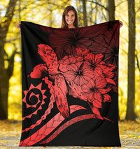 Hawaii Turtle Hibiscus Polynesian Vintage Premium Blanket - Red - Polynesian Pride