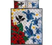 Kanaka Maoli (Hawaiian) Quilt Bed Set - Aloha Sea Turtles Hibiscus Blue - Polynesian Pride