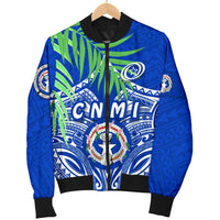 Northern Mariana Islands Rugby Women Bomber Jacket Coconut Leaves - CNMI - Polynesian Pride