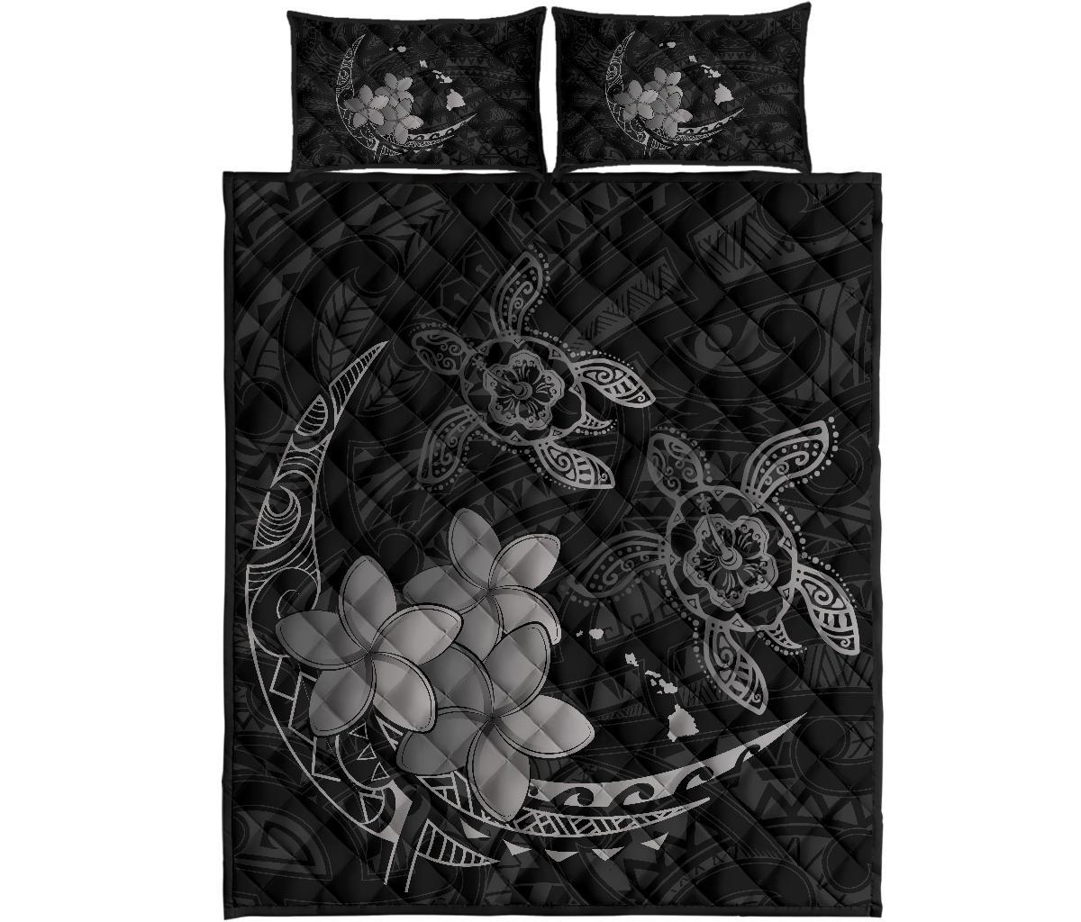 Hawaii Polynesian Turtle Plumeria Quilt Bed Set - Pog Style Gray Gray - Polynesian Pride