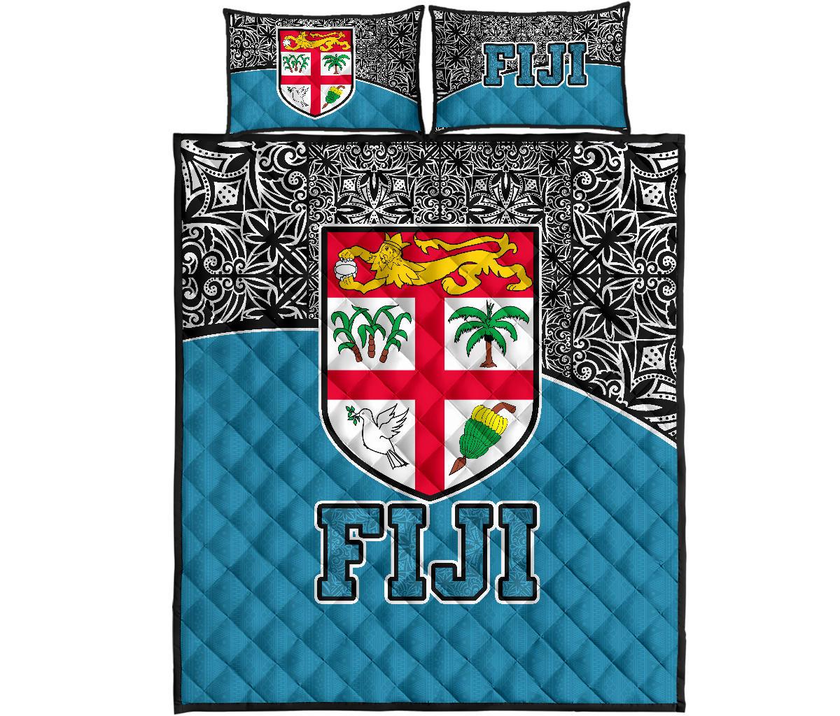 Fiji Quilt Bed Set - Fiji Flag Polynesian Blue Version Blue - Polynesian Pride