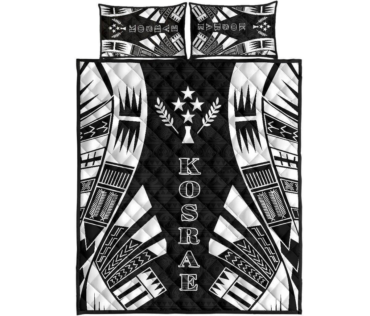 Kosrae Quilt Bed Set - Kosrae Flag Polynesian White Tattoo Style Black - Polynesian Pride