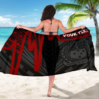 Samoa Personalised Sarong - Samoa Coat Of Arms With Polynesian Pattern In Heartbeat Style (Red) - Polynesian Pride