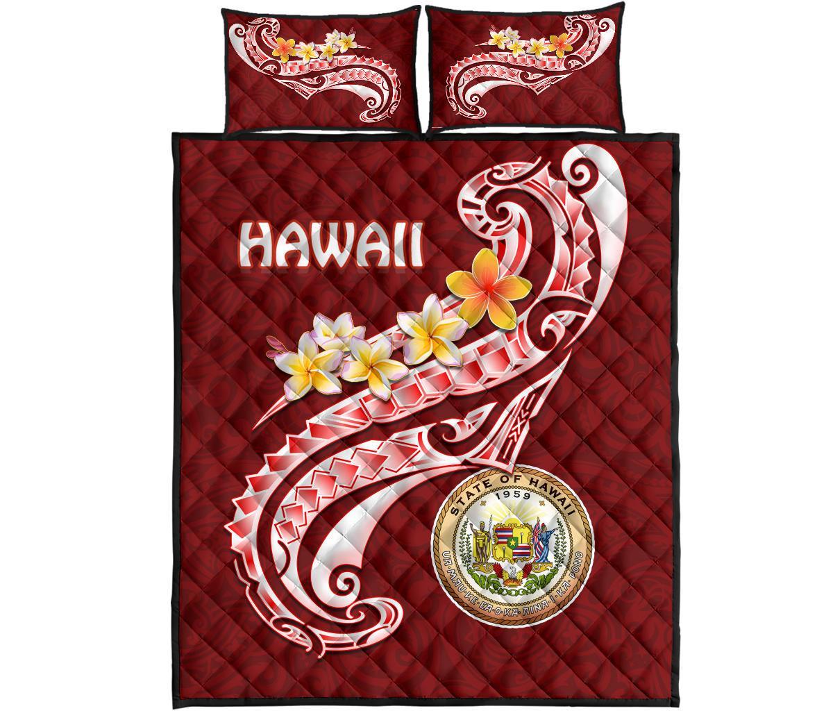 Hawaii Quilt Bed Set - Hawaii Seal Polynesian Patterns Plumeria - Polynesian Pride