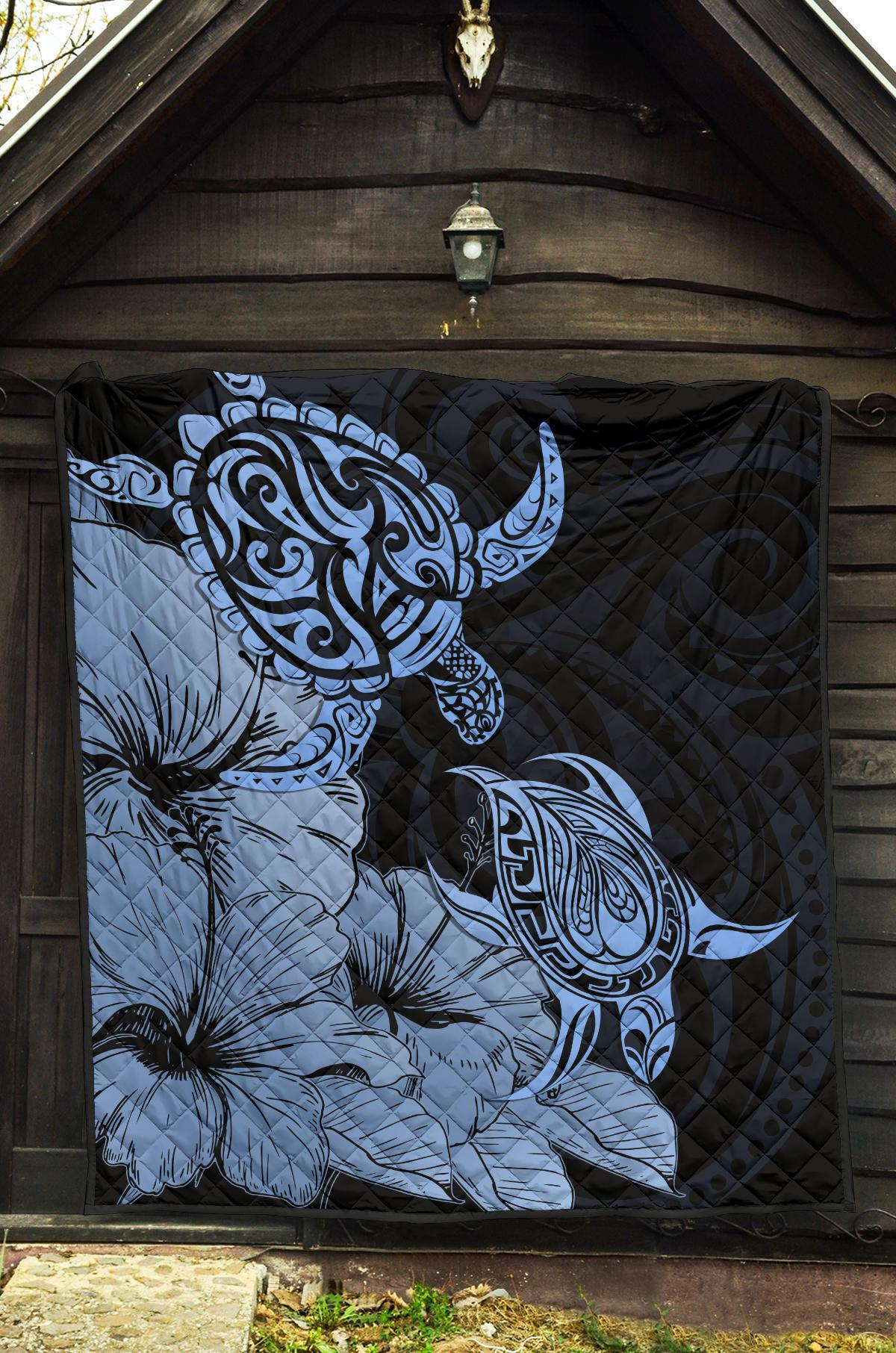 Hawaii Turtle Premium Quilt Polynesian Hibiscus Art Blue AH - Polynesian Pride