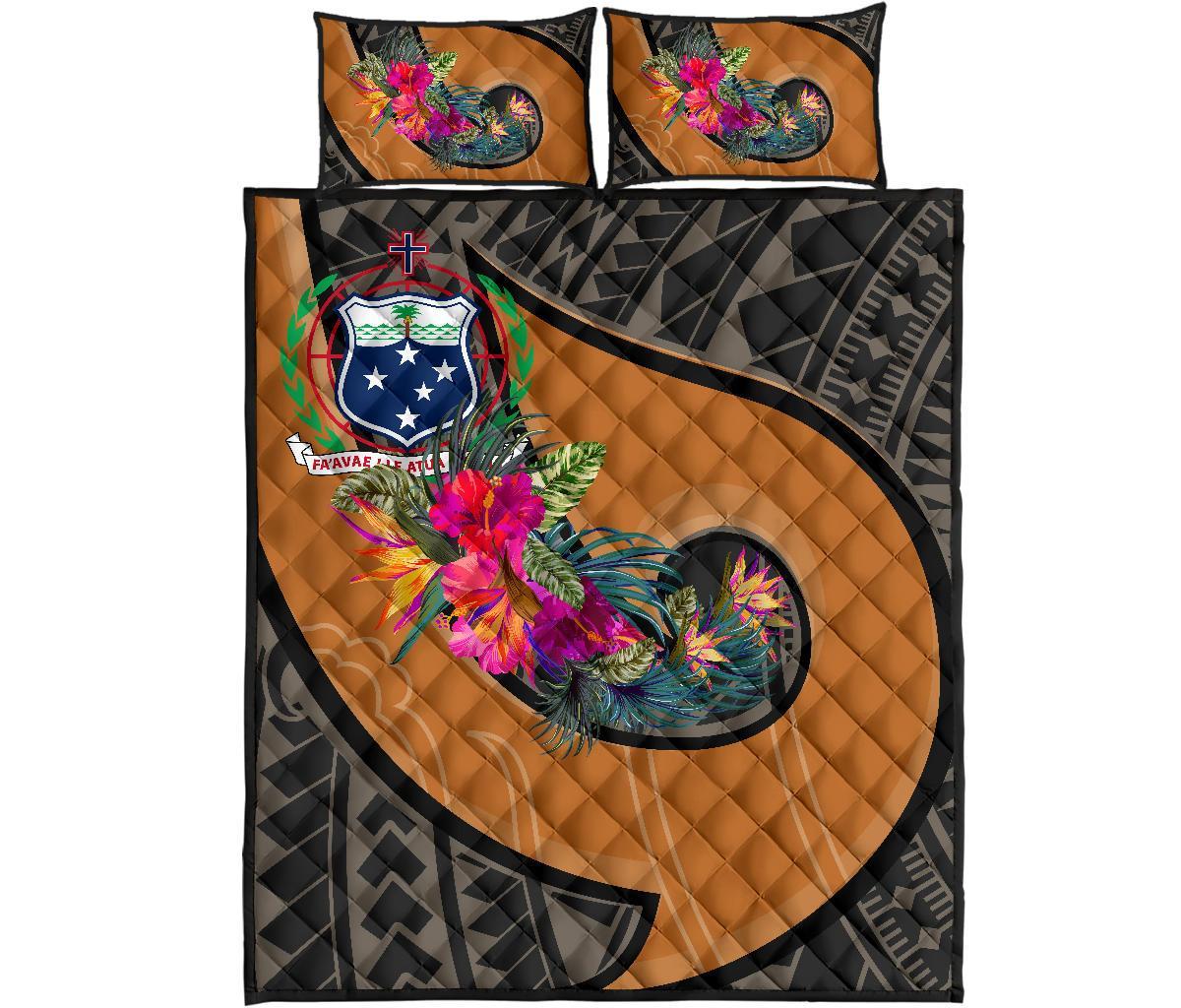 Samoa Quilt Bed Set - Polynesian Hook And Hibiscus (Nude) - Polynesian Pride