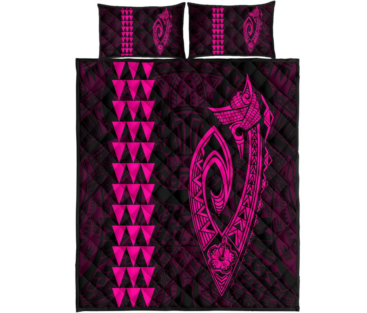 Hawaii Kakau Makau Fish Hook Polynesian Quilt Bed Set - Pink Art - Polynesian Pride