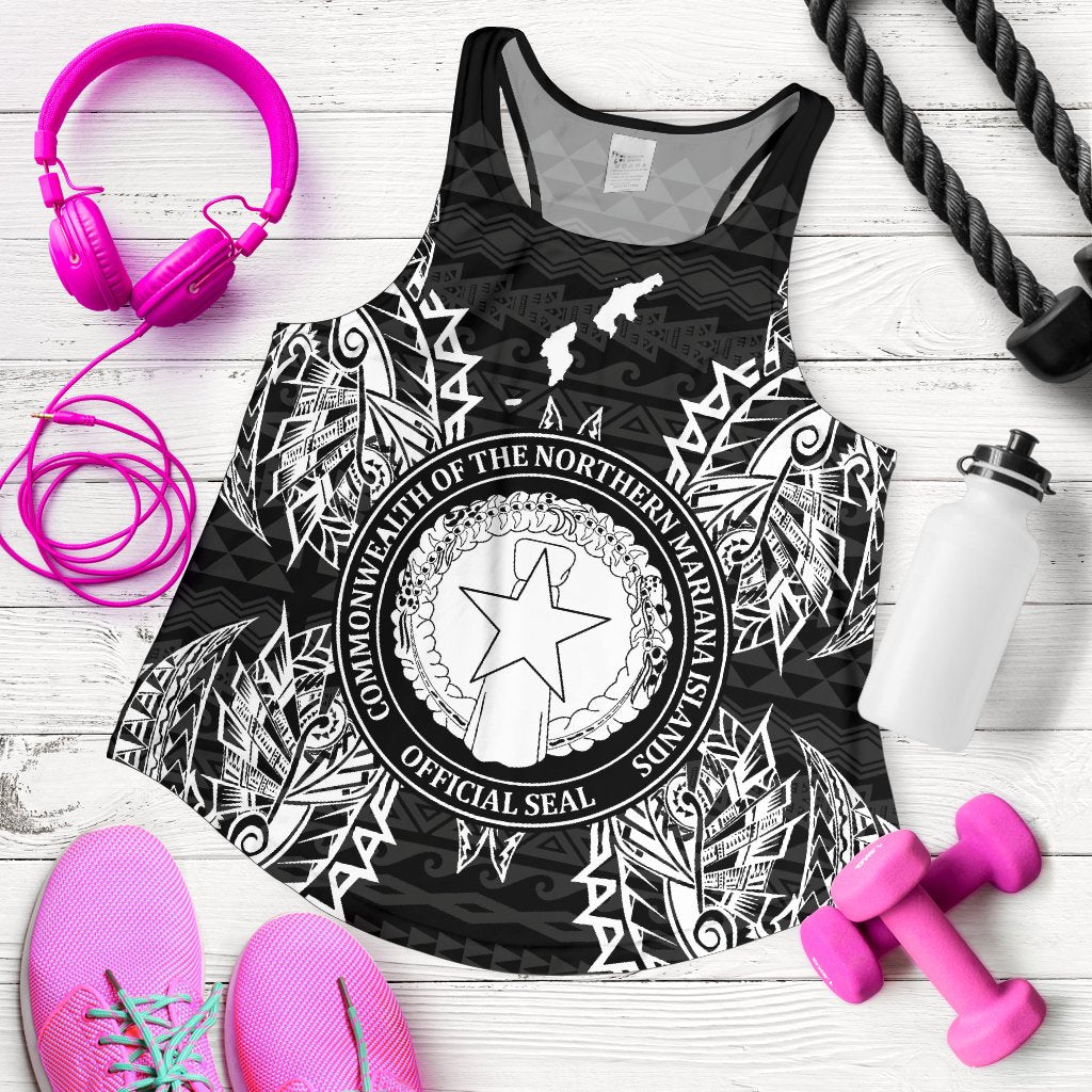 Northern Mariana Islands Polynesian Women Tank Top Map Black - Polynesian Pride