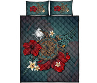 Marshall Islands Quilt Bed Set - Blue Turtle Tribal Blue - Polynesian Pride
