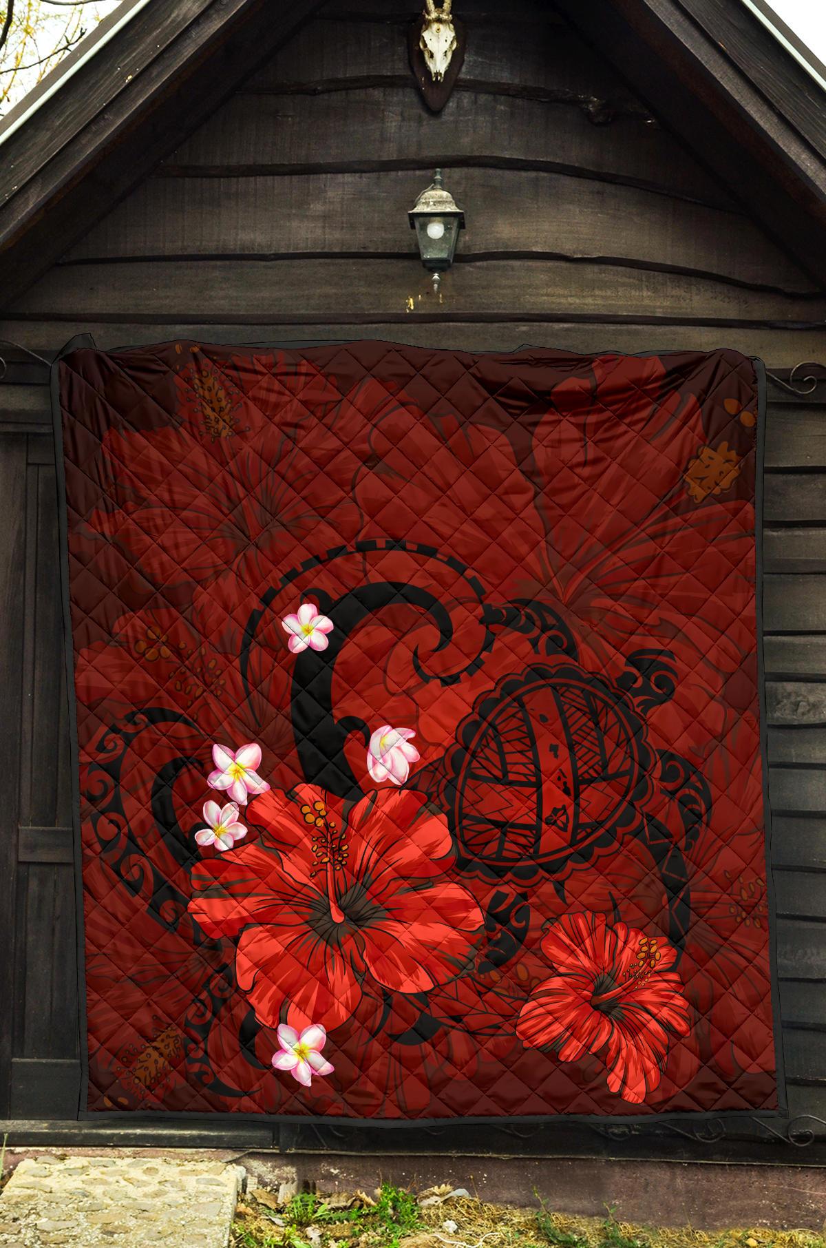 Hawaii Turtle Poly Tribal Red Premium Quilt - Polynesian Pride