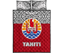 Tahiti Polynesian Quilt Bed Set - Tahiti Flag Polynesian Tattoo Red - Polynesian Pride
